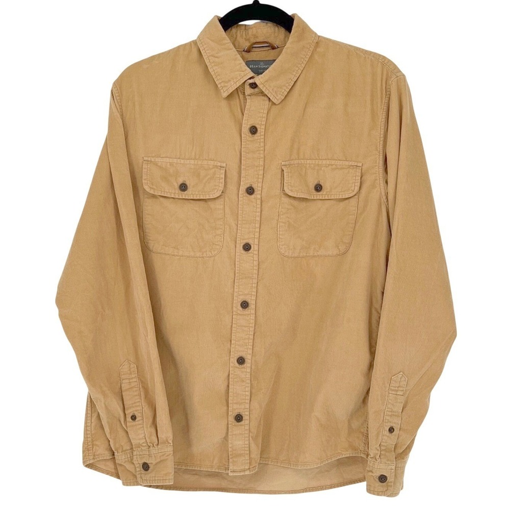 L.L. Bean Signature Women's Micro Wale Corduroy Button Down Shirt Medium Tan EUC